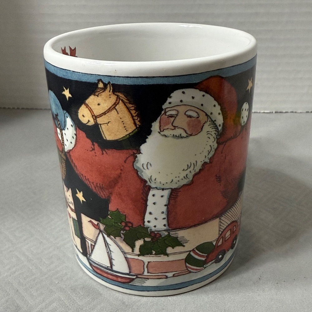 Susan Winget Christmas Mug Cup Santa Going Down The Chimney with Toys Vintage